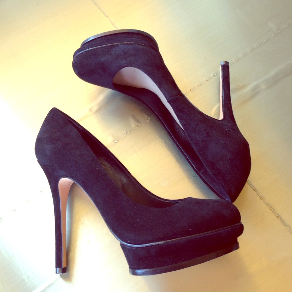 BCBG Max Azria black suede platform pumps